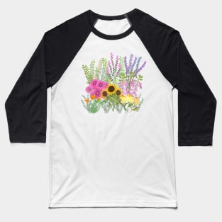 English cottage Garden on Black Background Baseball T-Shirt